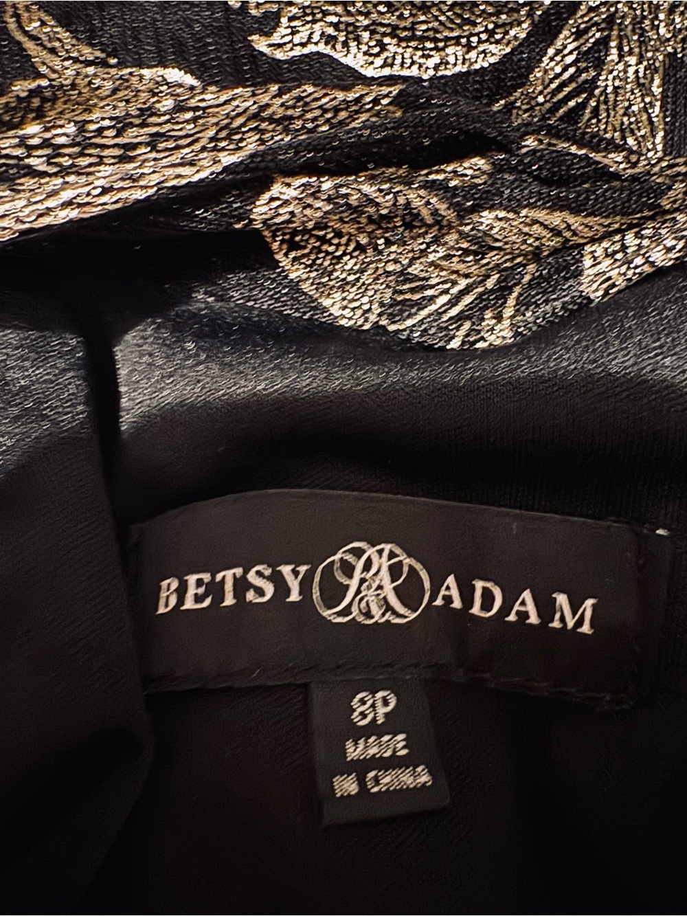 Betsy & Adam Black Dress with Gold Leaf Jacquard - Picture 3 of 3